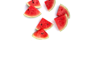 Watermelon slices on white background.
