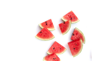 Watermelon slices on white background.