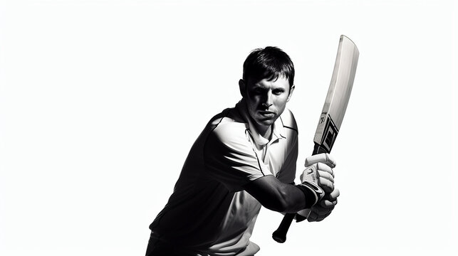 Retrato de jogador de críquete em silhueta de sombra no fundo branco