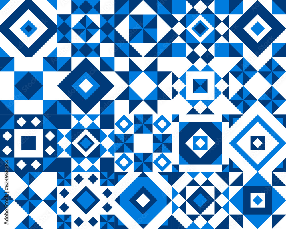 Poster blue ceramic tile pattern. wallpaper abstract form pattern, fabric or textile retro vecto print or a