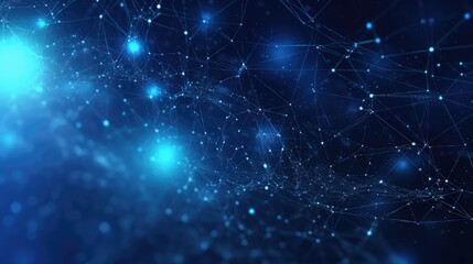 Blue abstract background with a network grid and particle. Network and digital process. Generative AI