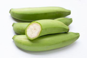 Raw banana isolated on white background.