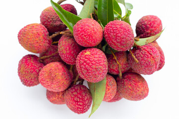 Lychee fruit on white background.