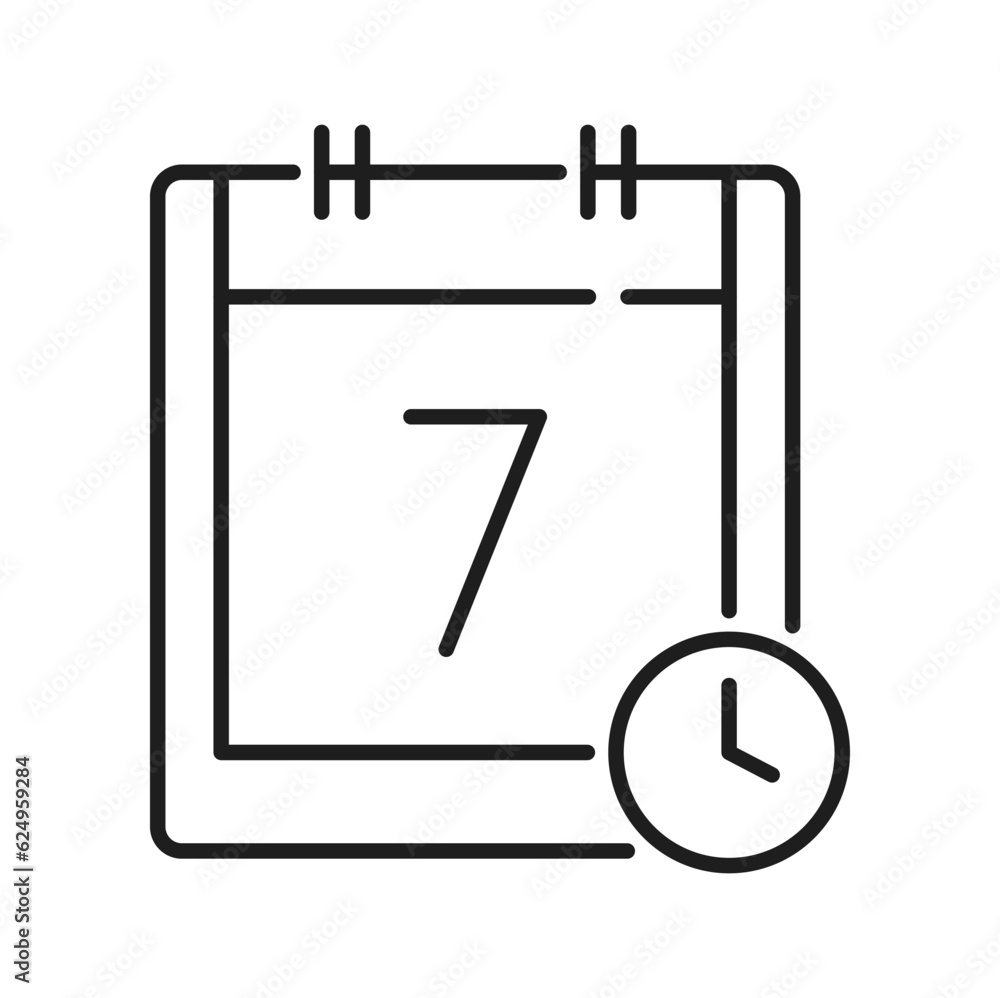 Poster Calendar with clock timer isolated outline icon. Vector alarm with date sign, deadline and stopwatch sign, time management, reminder notification