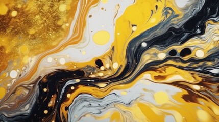 Colorful pastel swirl of black and yellow marble, abstract background. Generative AI