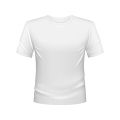 White tshirt for men isolated 3d vector mockup. T-shirt template with short sleeves, round neck front view. Blank sports apparel design, sportswear or underwear realistic mock up