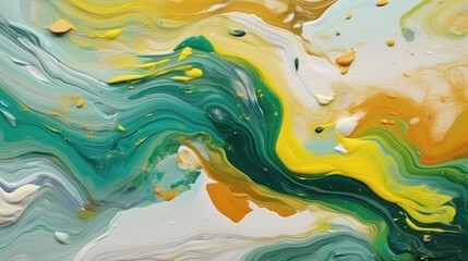 Colorful pastel swirl of green and yellow marble, abstract background. Generative AI