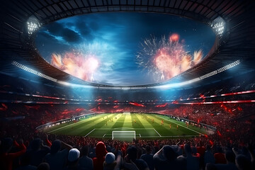 view inside soccer stadium with Fans on stadium game and audiences people celebration