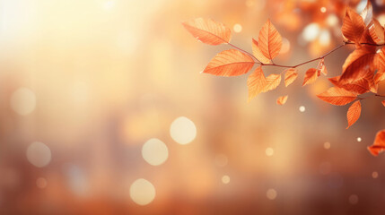 Naklejka na ściany i meble Unscharfer Hintergrund goldener Herbst mit fallenden Blättern mit Platz für Text oder Produkt