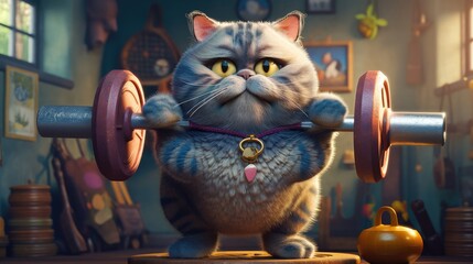 Adorable cat lifting weights. Created with Generative AI.	

