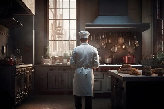 Back profile of chef in kitchen