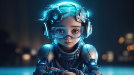 cute girl cartoon characters wearing futuristic clothes. Created with Generative AI.