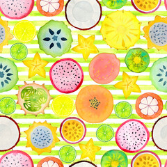 Seamless pattern with exotic tropical fruits
