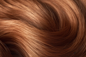 Fototapeta premium Close-up of a bunch of shiny straight natural hair in a copper-hazel shade . Generative AI