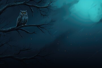 An owl sitting on a tree branch in front of a full moon. Generative AI.