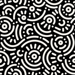 Seamless doodle geometric pattern. Abstract modern background with circles and curves. Hipster Memphis style.