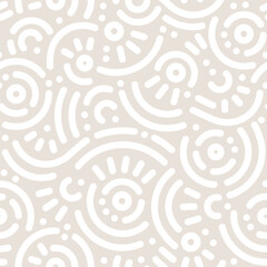 Seamless doodle geometric pattern. Abstract modern background with circles and curves. Hipster Memphis style.
