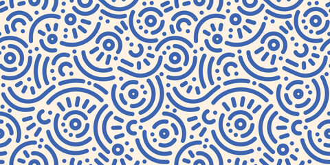 Seamless doodle geometric pattern. Abstract modern background with circles and curves. Hipster Memphis style.