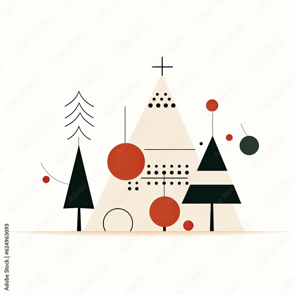 Poster a picture of a christmas tree and some trees. generative ai. christmas tree with ornaments.