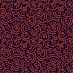 Seamless doodle geometric pattern. Abstract modern background with circles and curves. Hipster Memphis style.