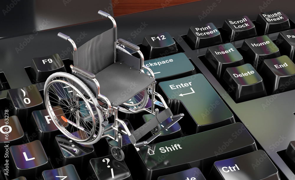 Poster manual wheelchair on the keyboard, 3d rendering