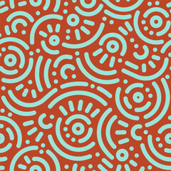 Seamless doodle geometric pattern. Abstract modern background with circles and curves. Hipster Memphis style.