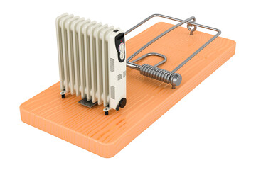 Oil heater inside mousetrap. 3D rendering