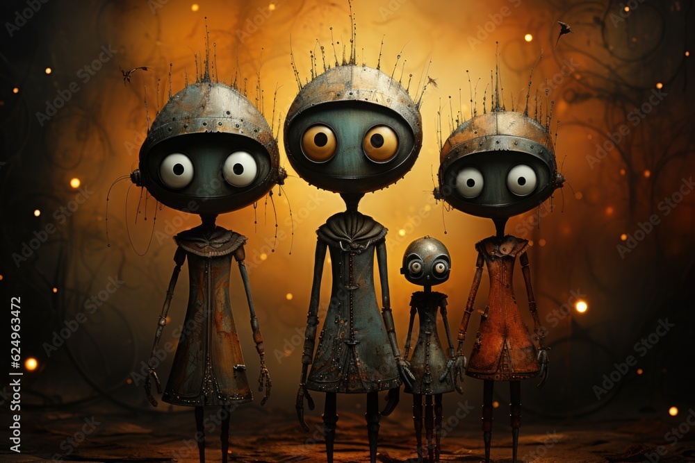 Poster a group of cartoon characters standing next to each other. generative ai.