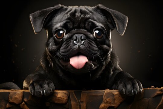 Happy Black Pug With Tongue Out