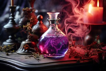 Obraz na płótnie Canvas Enchanting brew of vibrant sorcery on wooden table, Generative AI