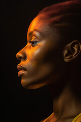Side view of African American empowered woman, close up. Generative AI