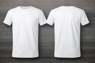 T-shirt mockup. White blank t-shirt front and back views. male clothes wearing clear attractive apparel tshirt models template | Generative AI