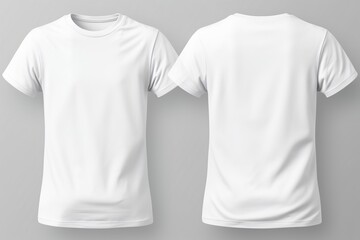 T-shirt mockup. White blank t-shirt front and back views. male clothes wearing clear attractive apparel tshirt models template | Generative AI - obrazy, fototapety, plakaty