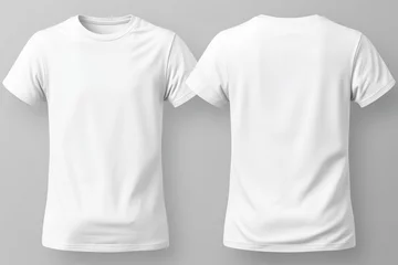 Fotobehang T-shirt mockup. White blank t-shirt front and back views. male clothes wearing clear attractive apparel tshirt models template   Generative AI © Kay