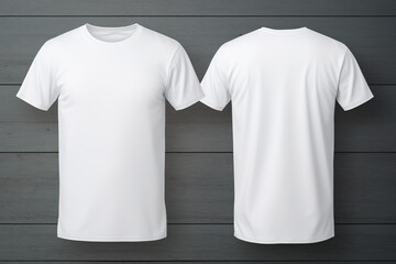 T-shirt mockup. White blank t-shirt front and back views. male clothes wearing clear attractive apparel tshirt models template | Generative AI