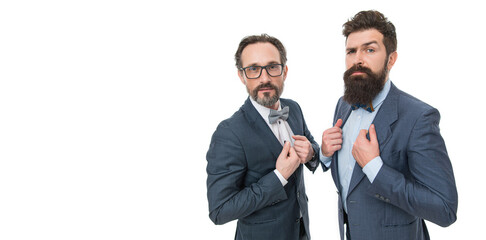 We already have great results. partnership of boss men isolated on white. collaboration and teamwork. bearded businessmen in formal suit. mature men have own business. business meeting. team success