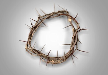 Fototapeta premium Wooden Crown of thorns on light background