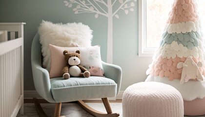 comfortable nursery room - Pastel colors - interior view - Generative Art