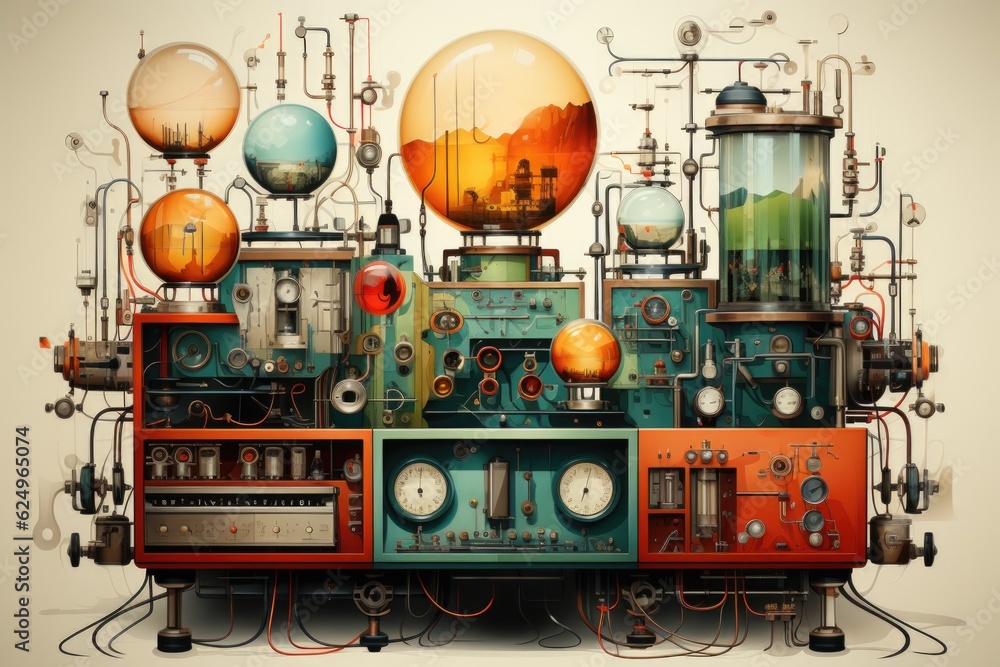 Poster a machine with a lot of different things on top of it. generative ai.