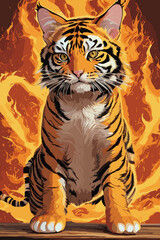 Fototapeta na wymiar tiger of the sky of fire