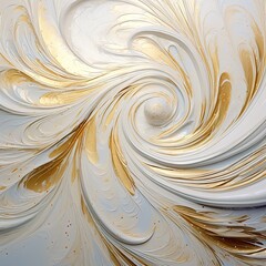 A white and gold painting with swirls on it. Generative AI.
