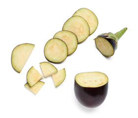 Fresh cut eggplant on white background