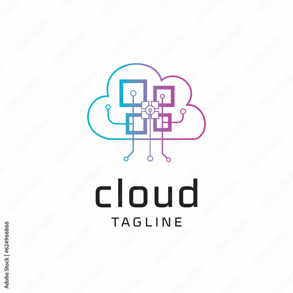 Poster cloud logo line art icon. internet data computing sign for technology company. virtual online networ