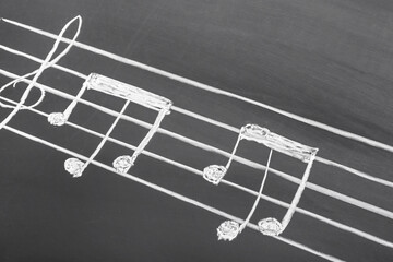 Different music notes on black background