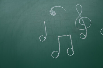 Different music notes on green background