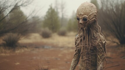 Enigmatic Shadows: Creepy Creature in the Rainy Jungle, Monsterous Ghost Alien Generative AI