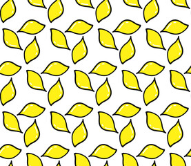 Yellow Lemon Seamless Pattern on White Background 