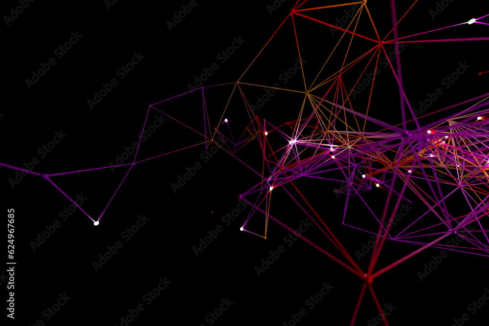 Poster colorful red technology background with line and connected dot, 3d rendering