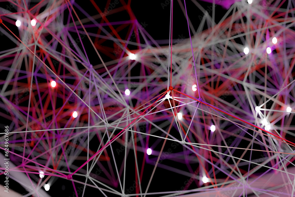 Aufkleber colorful red technology background with line and connected dot, 3d rendering