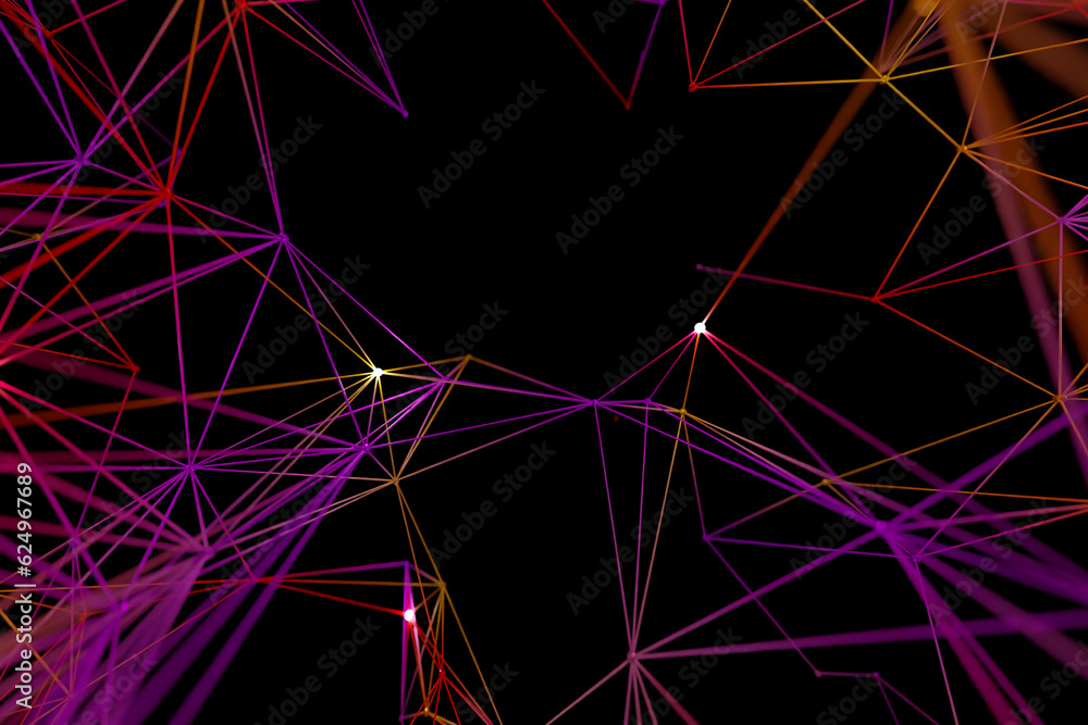 Poster colorful red technology background with line and connected dot, 3d rendering